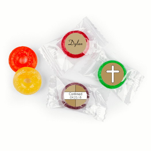 Confirmation Personalized LifeSavers 5 Flavor Hard Candy Stained Glass Cross (300 Pack)