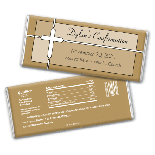 Confirmation Personalized Chocolate Bar Wrappers Stained Glass Cross