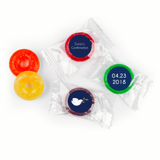Confirmation Personalized LifeSavers 5 Flavor Hard Candy Peace Dove Navy Blue (300 Pack)
