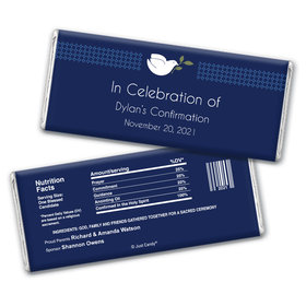 Confirmation Personalized Chocolate Bar Wrappers Peace Dove Navy Blue