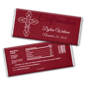 Confirmation Personalized Chocolate Bar Wrappers White Cross on Crimson Red