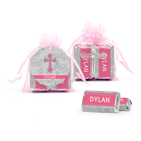 Personalized Girl Confirmation Blessed Cross Organza Bag with Hershey's Miniatures