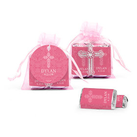 Personalized Girl Confirmation Elegant Cross Cross Organza Bag with Hershey's Miniatures