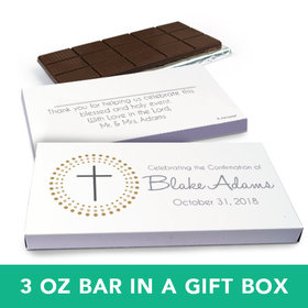 Deluxe Personalized Confirmation Girl's Dotted Calvary Cross Chocolate Bar in Gift Box (3oz Bar)