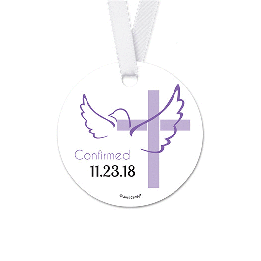 Personalized Round Cross & Dove Confirmation Favor Gift Tags (20 Pack)