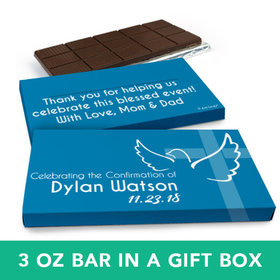 Deluxe Personalized Confirmation Dove & Cross Boy Chocolate Bar in Gift Box (3oz Bar)