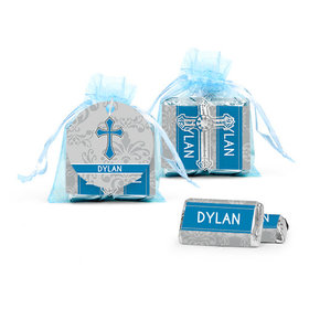 Personalized Boy Confirmation Blessed Cross Organza Bag with Hershey's Miniatures