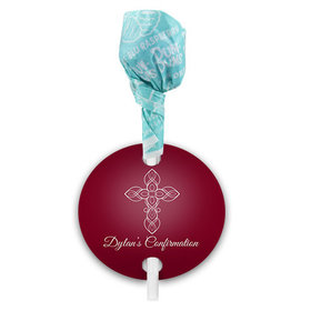 Personalized Confirmation Crimson Cross Dum Dums with Gift Tag (75 pops)