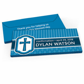 Deluxe Personalized Confirmation Framed Cross Candy Bar Favor Box