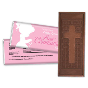 Communion Embossed Cross Chocolate Bar Child in Prayer
