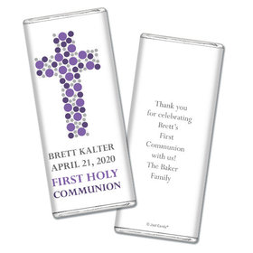 Communion Personalized Chocolate Bar Wrappers Dots Cross