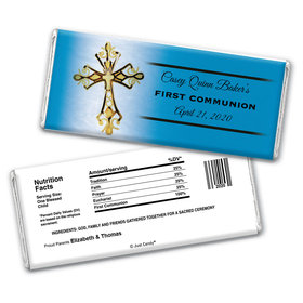 Communion Personalized Chocolate Bar Wrappers Gold Cross