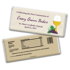First Communion Personalized Chocolate Bar Chalice and Eucharist