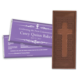 Communion Embossed Cross Chocolate Bar Framed Name with Chalice