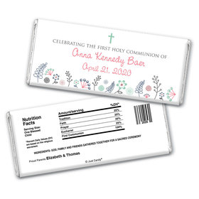First Communion Personalized Chocolate Bar Wrappers Blooming Flowers
