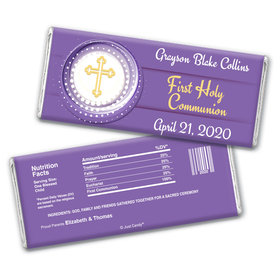 Communion Personalized Chocolate Bar Wrappers Encircled Cross