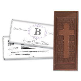 Communion Embossed Cross Chocolate Bar Filigree Monogram