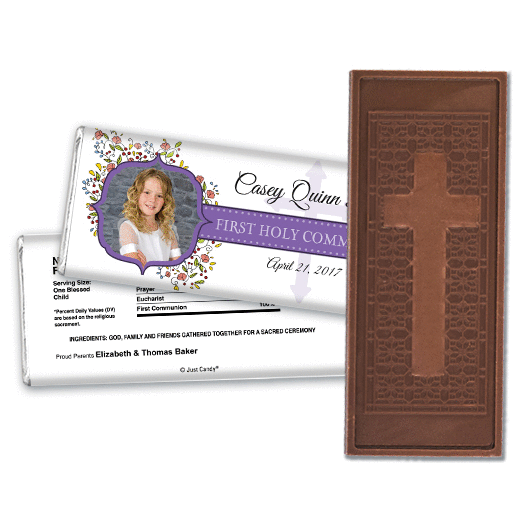 Communion Embossed Cross Chocolate Bar Photo Floral