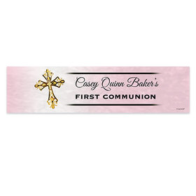 Personalized Communion Gold Cross 5 Ft. Banner
