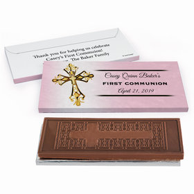 Deluxe Personalized First Communion Gold Cross Embossed Chocolate Bar in Gift Box