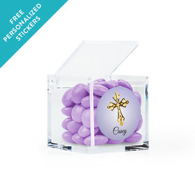 Personalized Communion Clear Cube Gold Cross (25 Pack)