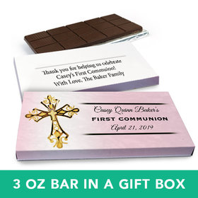 Deluxe Personalized Girl First Communion Gold Cross Chocolate Bar in Gift Box (3oz Bar)