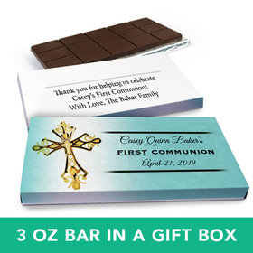 Deluxe Personalized Girl First Communion Gold Cross Chocolate Bar in Gift Box (3oz Bar)