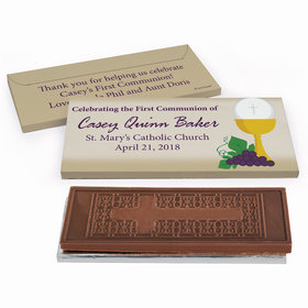 Deluxe Personalized First Communion Chalice & Eucharist Embossed Chocolate Bar in Gift Box