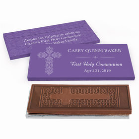 Deluxe Personalized First Communion Elegant Cross Embossed Chocolate Bar in Gift Box