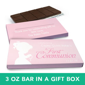 Deluxe Personalized Girl First Communion Child in Prayer Chocolate Bar in Gift Box (3oz Bar)