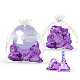 Personalized 1st Communion Child in Prayer Hershey's Kisses in Organza Bags with Gift Tag