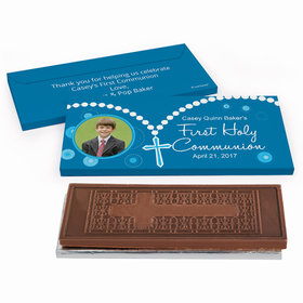 Deluxe Personalized First Communion Roserary Photo Embossed Chocolate Bar in Gift Box