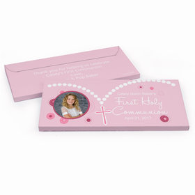 Deluxe Personalized First Communion Roserary Photo Chocolate Bar in Gift Box