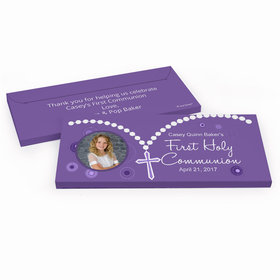 Deluxe Personalized First Communion Roserary Photo Chocolate Bar in Gift Box