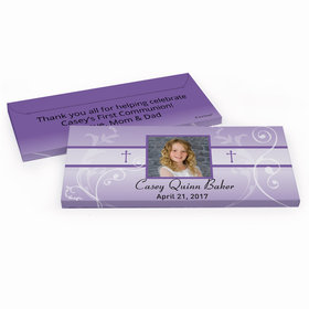 Deluxe Personalized First Communion Photo, Cross & Scroll Chocolate Bar in Gift Box