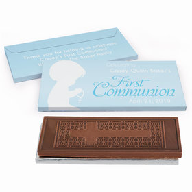 Deluxe Personalized First Communion Child in Prayer Embossed Chocolate Bar in Gift Box