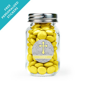 Personalized Communion Mini Mason Jar Fluer Di Lis Cross (12 Pack)