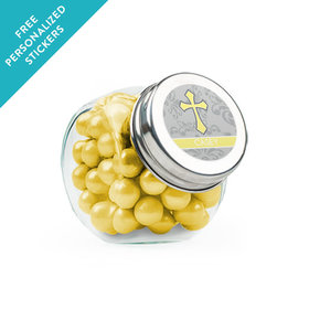 Personalized Communion Mini Side Jar Fluer Di Lis Cross (24 Pack)