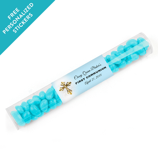 Personalized Communion Gumball Tube Gold Cross (12 Pack)