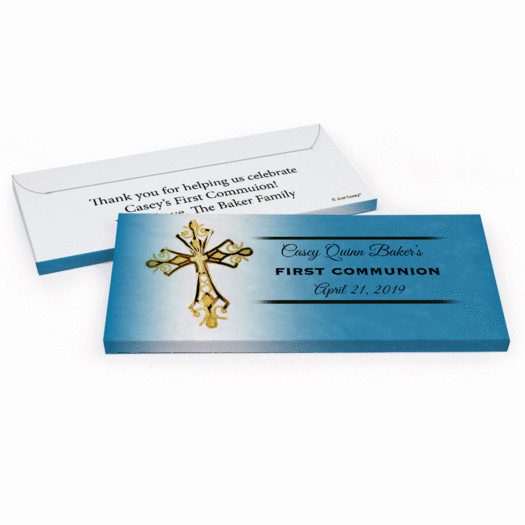 Deluxe Personalized First Communion Gold Cross Chocolate Bar in Gift Box
