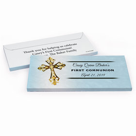 Deluxe Personalized First Communion Gold Cross Chocolate Bar in Gift Box
