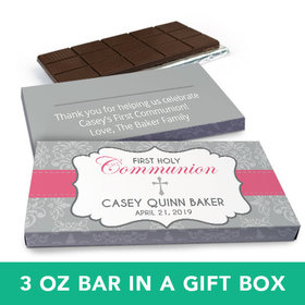 Deluxe Personalized Girl First Communion Fluer Di Lis Cross Chocolate Bar in Gift Box (3oz Bar)