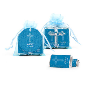 Personalized Communion Elegant Cross Cross Organza Bag with Hershey's Miniatures
