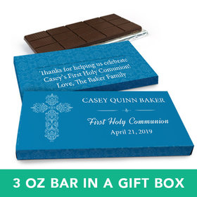Deluxe Personalized Boy First Communion Elegant Cross Chocolate Bar in Gift Box (3oz Bar)