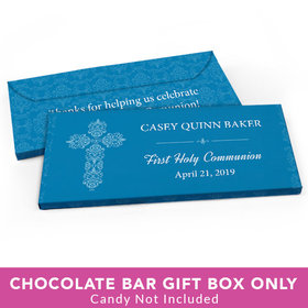 Deluxe Personalized First Communion Elegant Cross Candy Bar Favor Box