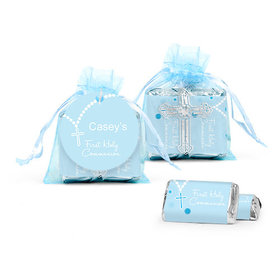 Personalized Communion Rosary Cross Organza Bag with Hershey's Miniatures