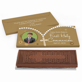 Deluxe Personalized First Communion Rosary Photo Embossed Chocolate Bar in Gift Box