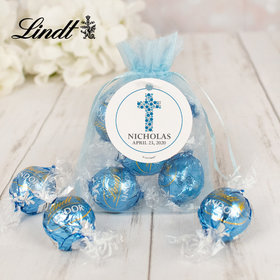 Personalized First Communion Lindt Truffle Organza Bag- Dots Cross