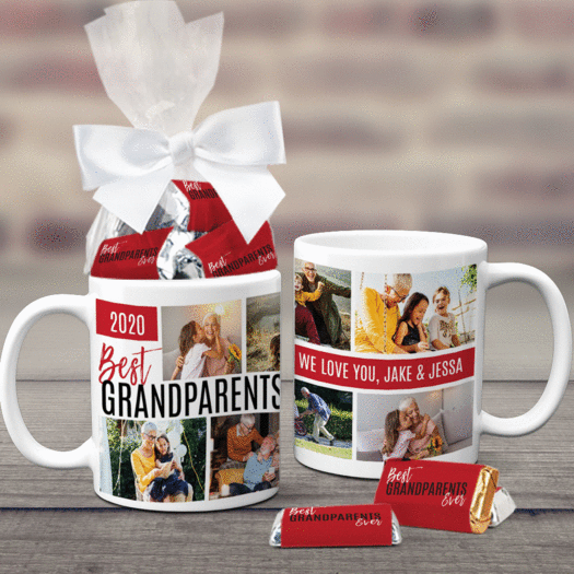 Personalized Best Grandparents Ever 11oz Coffee Mug with approx. 24 Wrapped Hershey's Miniatures
