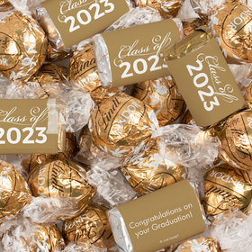 Gold Graduation Chocolate Mix - Hershey's Miniatures and Lindor Truffles - 77 Pieces
